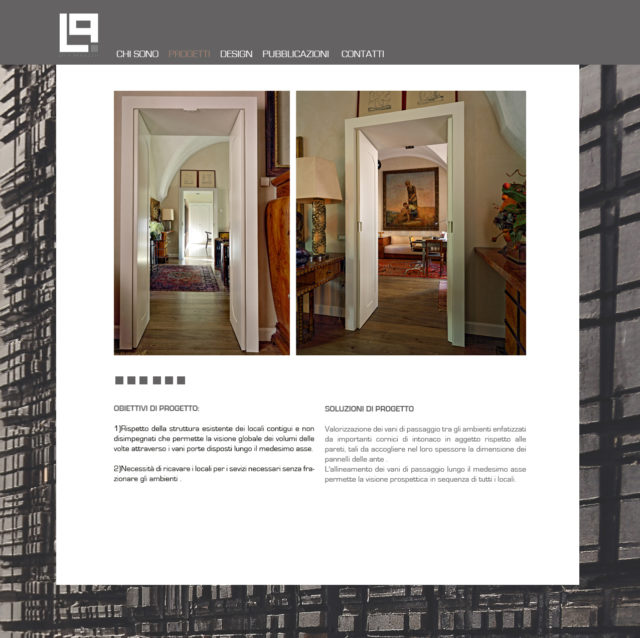 la pagina interna del sito con l'esempio della didascalia in trasparenza