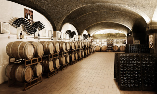 Foto cantina con botti di rovere effetto anticato